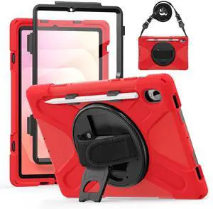 BONAEVER Case for Samsung Galaxy Tab S11 11 Inch 2025 Model SM-X736/ SM-X730/ SM-X736B with Screen Protector Pencil Holder [360 Rotating Hand Strap] & Stand, ShockProof Protective Cover Red