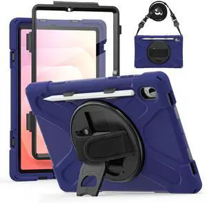 BONAEVER Case for Samsung Galaxy Tab S11 11 Inch 2025 Model SM-X736/ SM-X730/ SM-X736B with Screen Protector Pencil Holder [360 Rotating Hand Strap] & Stand, ShockProof Protective Cover Navy Blue