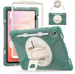 BONAEVER Case for Samsung Galaxy Tab S11 11 Inch 2025 Model SM-X736/ SM-X730/ SM-X736B with Screen Protector Pencil Holder [360 Rotating Hand Strap] & Stand, ShockProof Protective Cover Dark Green
