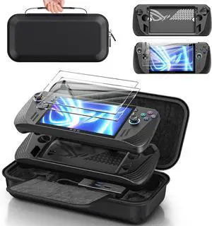 BONAEVER Carrying Case 3 in 1 Accessories Set Compatible with ROG Ally X 2024 Black, Included EVA Carrying Case, Soft Silicone Protective Cover und 2 Pack Screen Protector, Portable and Easy to Carry
