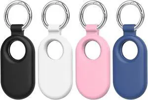 BONAEVER for Samsung Galaxy SmartTag2 Case, 4 Pack Protective Silicone Case for Galaxy Smart Tag 2 with Key Ring for Keys, Wallet, Luggage, Pets Pink