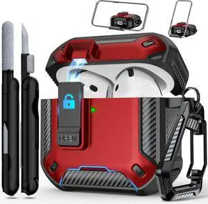 BONAEVER for AirPods 4th Generation Case, Compatible with AirPods 4 Case (2024), Military-Grade Drop Protection, Comes with Cleaning Kit, Comes with Phone Holder Function Red