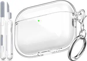 BONAEVER for AirPods Pro 3 Clear Case 2025, Military-Grade Shockproof, Soft TPU Highly Transparent Anti-Yellowing for AirPods Pro 3 Case with Cleaning Kit & Cute Round Buckle