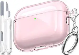 BONAEVER for AirPods Pro 3 Clear Case 2025, Military-Grade Shockproof, Soft TPU Highly Transparent Anti-Yellowing for AirPods Pro 3 Case with Cleaning Kit & Cute Round Buckle Pink