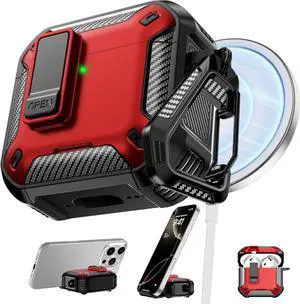 BONAEVER Case for AirPods Pro 3rd Generation with Phone Holder Compatible with Back Magnetic Suction Function Suitable for AirPods Pro 3 Protective Case Red