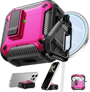 BONAEVER Case for AirPods Pro 3rd Generation with Phone Holder Compatible with Back Magnetic Suction Function Suitable for AirPods Pro 3 Protective Case Rose Red