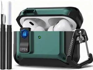 BONAEVER Compatible with AirPods Pro 3 Case Lock 2025, Shockproof AirPods iPod Pro 3rd Generation Protective Case Cover for Men Women with Cleaning Kit & Carabiner Green