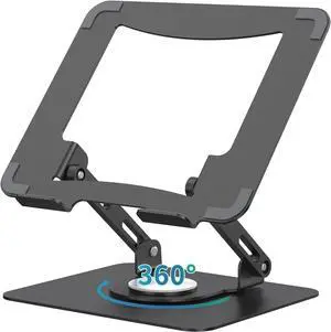 BONAEVER Laptop Stand with 360° Rotating Base, Ergonomic Computer Riser for Desk, Adjutable Height Muti-Angle, Foldable Laptop Mount, Stable Metal Holder Support 10-15.6" Notebook PC, Black