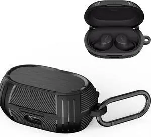 BONAEVER Case for Jabra Elite 75t / Elite Active 75t Ear Buds, Carbon Fiber Texture Protective Case Cover, TPU Military Shell Case with Keychain for Women Men