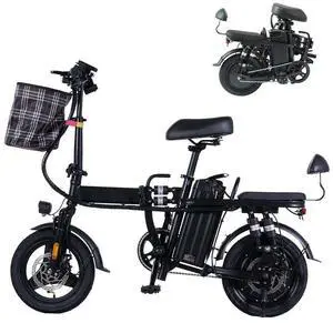 A9 14'' Electric Folding Bike Bicycle 500W Brushless Motor 48V 15AH Li-ion Removable Battery 20mph Black