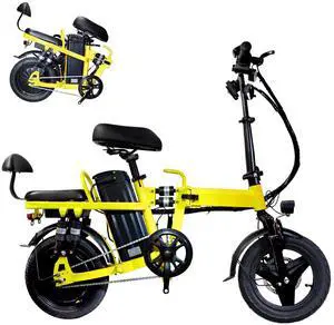 A9 14'' Electric Folding Bike Bicycle Peak 750W Brushless Motor 48V 20AH Li-ion Battery 20mph Yellow