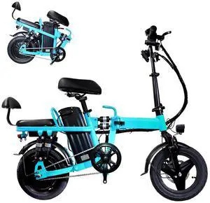A9 14" Electric Folding Bike Bicycle Peak 750W Brushless Motor 48V 20AH Li-ion Battery 20mph Blue