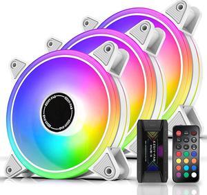 EZDIY-FAB White Moonlight 120mm RGB Case Fan with Fan Hub X and Remote,Motherboard Aura SYNC,Speed Control,ARGB Fan for PC Case-3 Pack