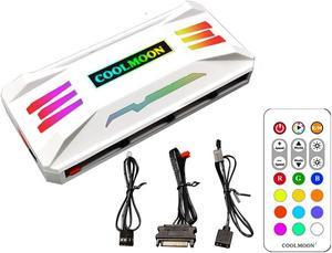 Kllsmdesign Pwm Fan Temperature Controller Integrator, Remote Control Computer RGB Light Adapter , 8 * 4 Pin Fan Speed Controller Ports , 10 * 5v 3pin A-RGB Ports with Magnet White