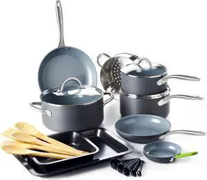 GreenPan Lima Hard Anodized Healthy Ceramic Nonstick 18 Piece Cookware Bakeware Pots and Pans Set, PFAS-Free, Oven Safe, Gray
