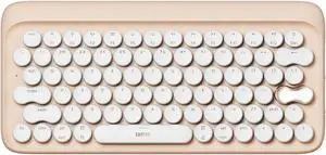 LOFREE Wireless Mechanical Keyboard, Wireless/Wired USB Rechargeable Keyboard 79 Keys Switches with White LED Backlit, Retro Round Keycaps Keyboard for Windows/Android/Mac/iOS - Milk Tea