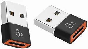 USB 3.0 to Type-c Adapter 2 Pack USB C Female to USB 3.0 Male Charger 6A Adaptor for Cell Phones Computers Car Chargers Hard Drives Black
