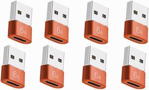 USB 3.0 to Type-c Adapter 8 Pack USB C Female to USB 3.0 Male Charger 6A Adaptor for Cell Phones Computers Car Chargers Hard Drives Black Orange