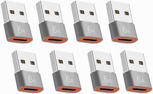 USB 3.0 to Type-c Adapter 8 Pack USB C Female to USB 3.0 Male Charger 6A Adaptor for Cell Phones Computers Car Chargers Hard Drives Black Silver