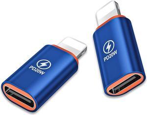 USB C to Lightning Adapter 2 Pack 20W PD Fast Charging Lightning Male to Type C Female Converter for iPhone iOS Black Blue