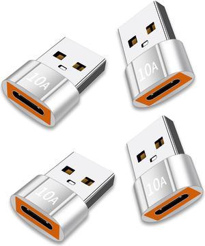 USB C Female to USB Male Adapter 4 Pack 10A Type C to USB Adapter Support PD Fast Charge Data Transfer Compatible iPhone Laptop Computer Silver