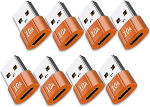 USB C Female to USB Male Adapter 8 pack 10A Type C to USB Adapter Support PD Fast Charge Data Transfer Compatible iPhone Laptop Computer  Orange