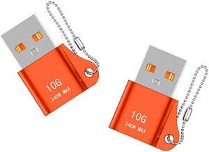 2Pcs 240W USB OTG to Type C Data Transfer Adapter Type C Female to USB Male Converter Fast Charging Adapter for Laptop Macbook Samsung Orange