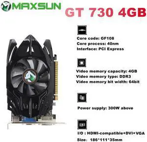 MAXSUN Full NVIDIA GT 730 2GB 4GB GDDR3 DDR5 HDMI-compatible VGA DVI Computer PC Gaming Video 64Bit 128bit Graphics Card GPU/GT730 4GB DDR3
