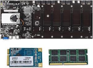 ETH BTC ATX Mining Motherboard 8 GPU DDR3 Memory BTC-T37 PCIE X16 Miner Video Card Slot, Graphics card Motherboard CPU 8GB RAM 128G SSD for Mining
