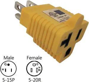 Parkworld UL Listed NEMA 5-15P to 5-20R T-Blade Adapter, Household Regular 5-15 Plug to 5-20 Receptacle (1-Piece)