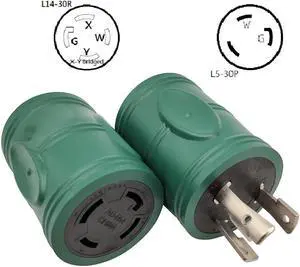 Parkworld 884968 L5-30P Male to L14-30R for Home Back Power Transfer Switch or House Panel (two hots bridged in female end)