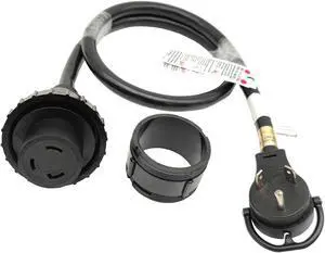 Parkworld 64880 RV Shore Power 30A Adapter Extension Cord TT-30P to L5-30R 4 ft.