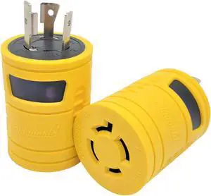 Parkworld 884999 Generator Adapter 3-Prong 20 AMP Locking L5-20P Plug to 4-Prong 20 AMP Locking L14-20R Receptacle (Two hots bridged)