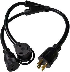 Parkworld 886016 Splitter 3-Prong 30 AMP Locking L5-30P Male to RV TT-30R + Generator 5-20R (Household 5-15R) Female, Generator Y Adapter Cord