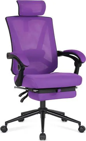 Misolant Ergonomic Office Chair with Footrest, Ergonomic Desk Chair with Adjustable 2D Lumbar Support, High Back Office Chair with Adjustable Headrest, Comfortable Office Chair Purple