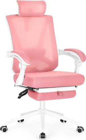 Misolant Ergonomic Office Chair with Footrest, Ergonomic Desk Chair with Adjustable 2D Lumbar Support, High Back Office Chair with Adjustable Headrest, Comfortable Executive Office Chair -Pink