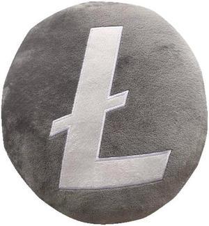 Gray Litecoin (LTC) Rounded Elliptical Stuffed Plush Pillow with Embroidered Logo Cryptocurrency Crypto Currency Decoration