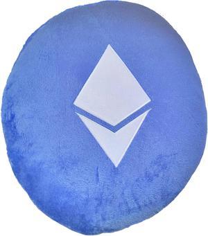 Blue Ethereum (ETH) Rounded Elliptical Stuffed Plush Pillow with Embroidered Logo Cryptocurrency Crypto Currency Decoration