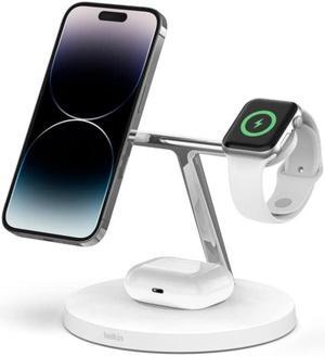 Belkin Boost Charge Pro 3-in-1 Wireless Charging Stand with MagSafe Faster Wireless Charging Up To 15 W White
