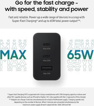 Samsung 65W Trio Power Adapter USB-C 2 Ports, USB-A Port Black
