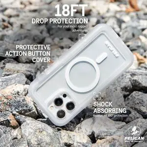Pelican Voyager Series - iPhone 15 Pro Case 6.1" [Compatible with MagSafe] [Anti-Yellow] Magnetic Charging Phone Case with Belt Clip Holster Kickstand [18ft Military Grade Drop Protection] - Clear