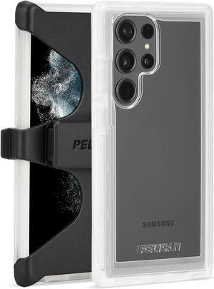 Pelican Voyager - Samsung Galaxy S23 Ultra Case [6.8"] [18ft MIL-STD Drop Protection] [Wireless Charging] Phone Case for Samsung Galaxy S23 Ultra w/ Belt Clip Holster Phone Stand - Anti Yellow - Clear