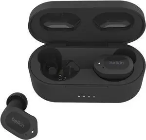 Belkin Wireless Earbuds, SoundForm Play True Wireless Earphones with USB-C Quick Charge, IPX5 Sweat and Water Resistant, 38 Hour Play Time, Compatible with iPhone, Galaxy, Pixel and More - Black