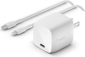 Belkin BoostCharge USB C 30W GaN Wall Charger w/ Power Delivery - iPhone Charger Fast Charging - USB C Charger for MacBook Pro, iPhone 14, iPhone 13, iPhone 12, iPad Pro - Includes Lightning Cable
