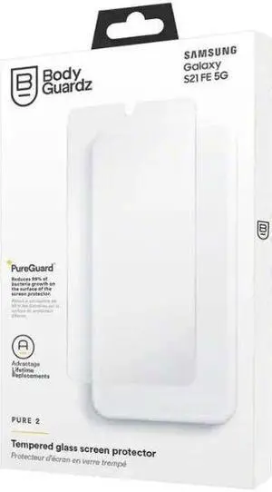 BodyGuardz Pure 2 Antimicrobial Tempered Glass Screen Protector - Samsung Galaxy S21 FE 5G