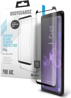 BodyGuardz - Pure Arc Glass Screen Protector for Samsung Galaxy S9+, Ultra-thin Tempered Glass Screen Protection