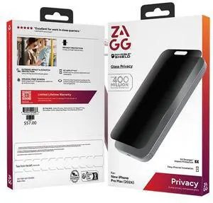 Zagg Invisible Shield Glass Privacy Antimicrobial Screen Protector - iPhone 16 Pro Max