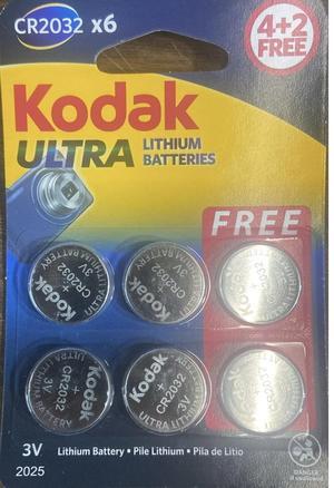 Kodak Ultra Lithium Batteries 3V CR2032  Pack of 6