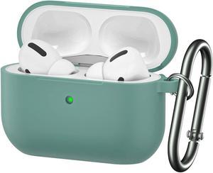 For Airpods Pro Case,Soft Silicone Skin Cover Shock-Absorbing Protective Case with Keychain for Apple Airpods Pro [Front LED Visible] -Green - 2packs