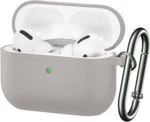 Compatible with Airpods Pro Case,Soft Silicone Skin Case Cover Shock-Absorbing Protective Case with Keychain [Front LED Visible] (Pebble)-2packs